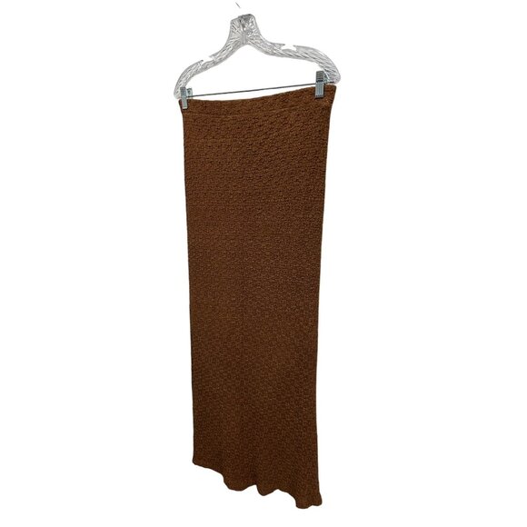 Express Tricot Knit Brown Midi Skirt Textured Design Lining Sz Large - Picture 3 of 9